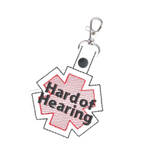 Load image into Gallery viewer, Hard of Hearing Bag Tag, Marine Vinyl Keychain, Deaf Community Accessory