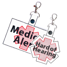 Load image into Gallery viewer, Hard of Hearing Bag Tag, Marine Vinyl Keychain, Deaf Community Accessory